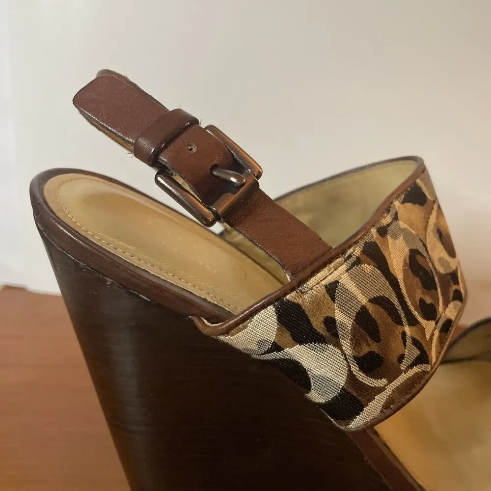 Coach Heels Wooden Wedge Leather Women’s Shoes Platform Size 8.5 - Picture 5 of 9